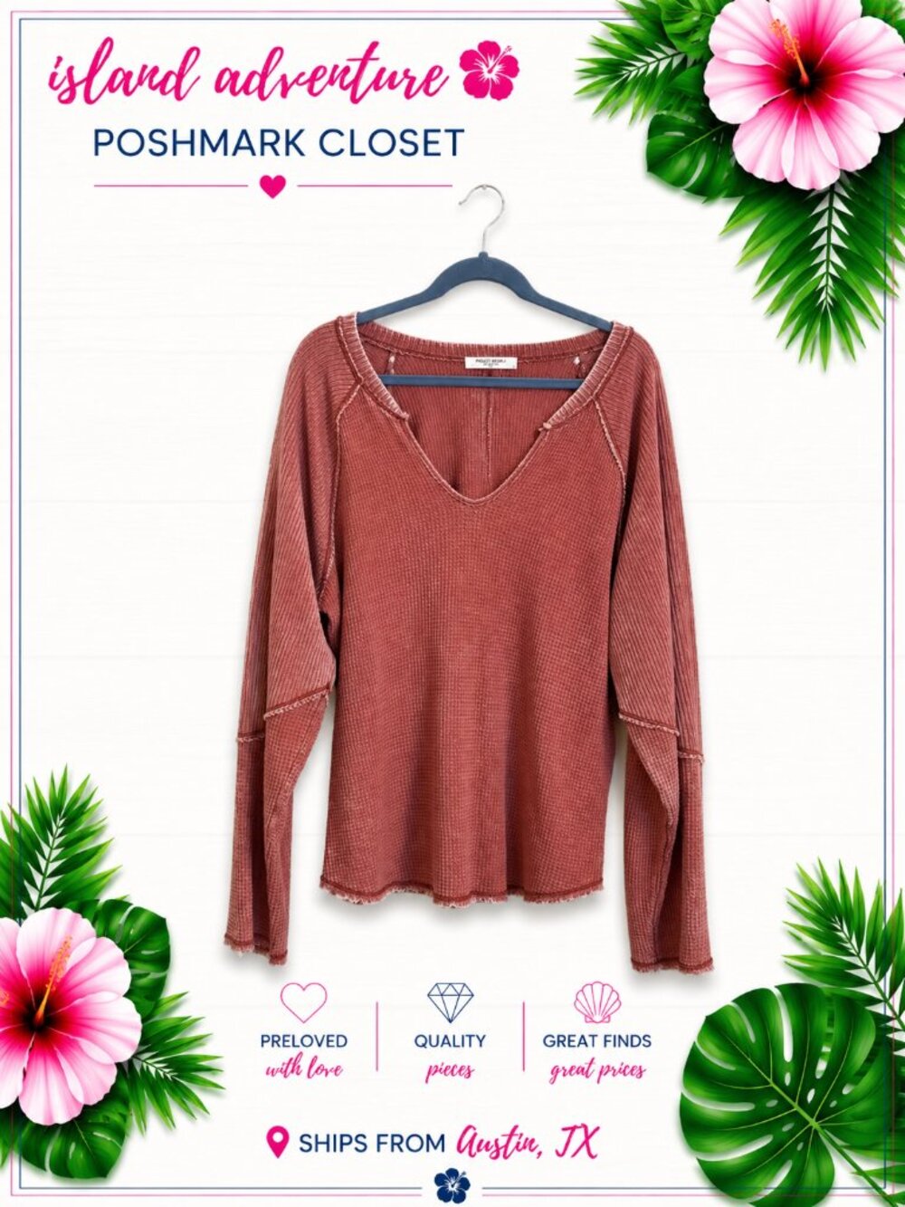 Project Social T Maroon Distressed Long Sleeve Waffle Knit Shirt - Large